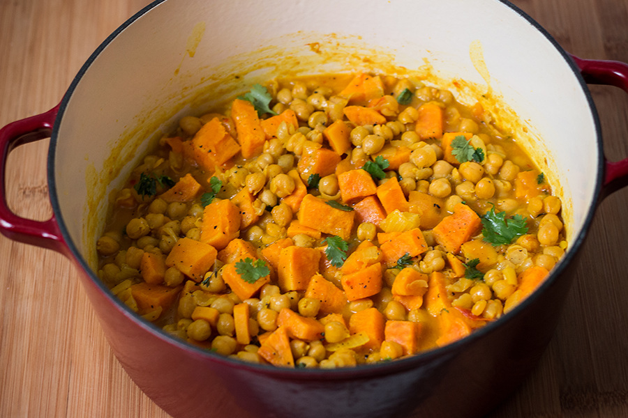 Harvest chickpea and sweet potato Curry is Simple, comforting, warming, and nutritious. Make it today and see why I almost ate the whole pot by myself.