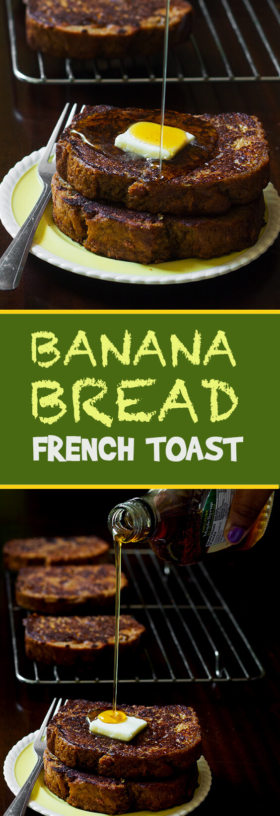 Two breakfast favorites join forces to become one epic bite of yum. Banana bread french toast has all the banana flavor with the crunch of fresh toast.