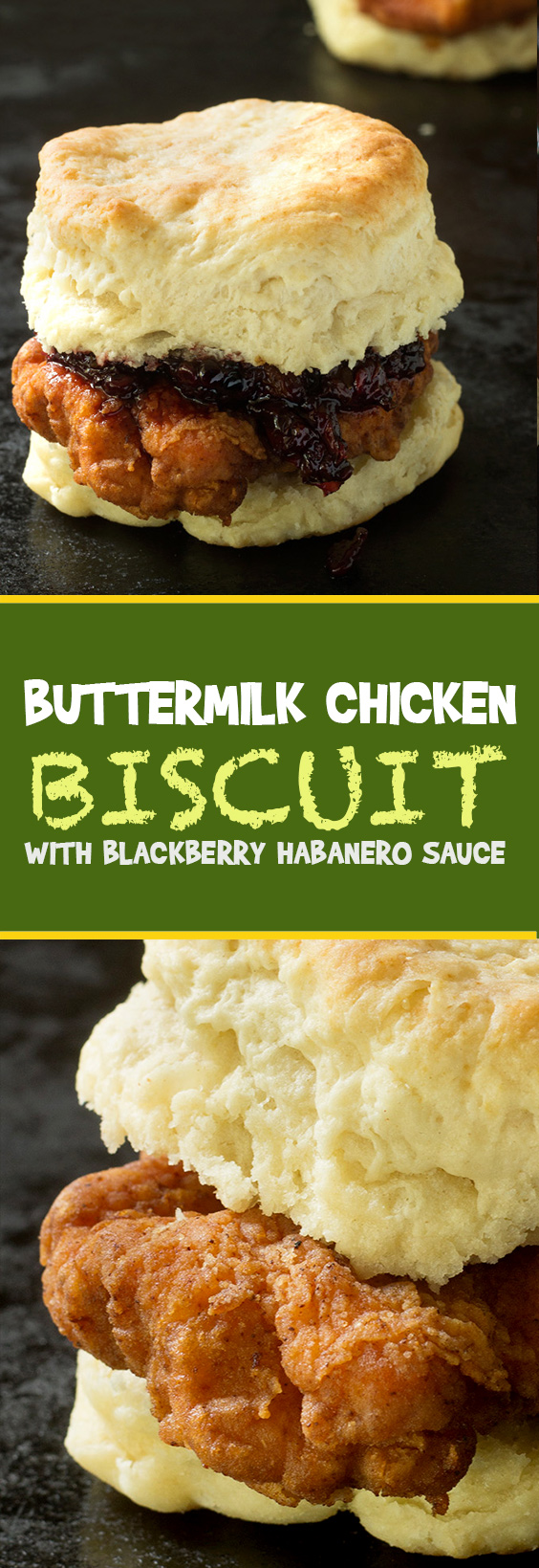 Over the top buttermilk chicken biscuit with blackberry habanero sauce is crispy, flaky a little sweet, spicy and a lot of delicious.