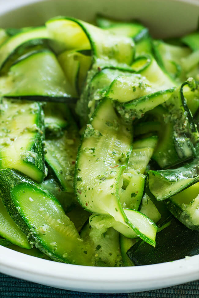 Shaved zucchini noodles are perhaps one of my favorite ways to have zucchini. Not to mention that it is topped this creamy avocado mint sauce. So addicting.