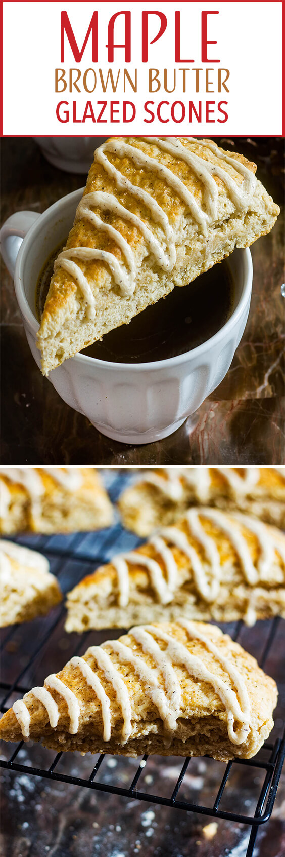 These Maple Brown Butter Glazed Scones are simple, delicious, and the ultimate cozy morning treat with a mug of hot coffee.